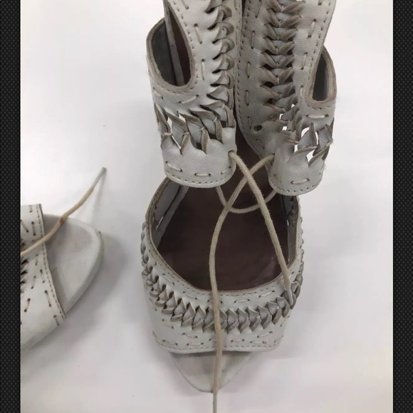 Zara Pumps Size 6 EU 37 Ivory Woven Ankle Straps - Picture 5 of 8